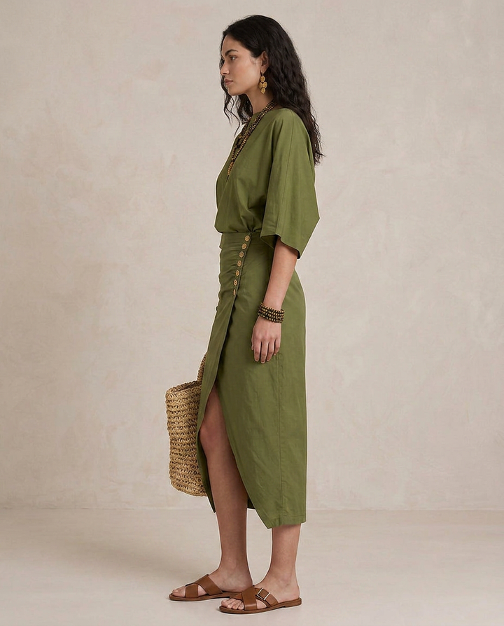 MARTA | Robe Midi Boho Vert Olive