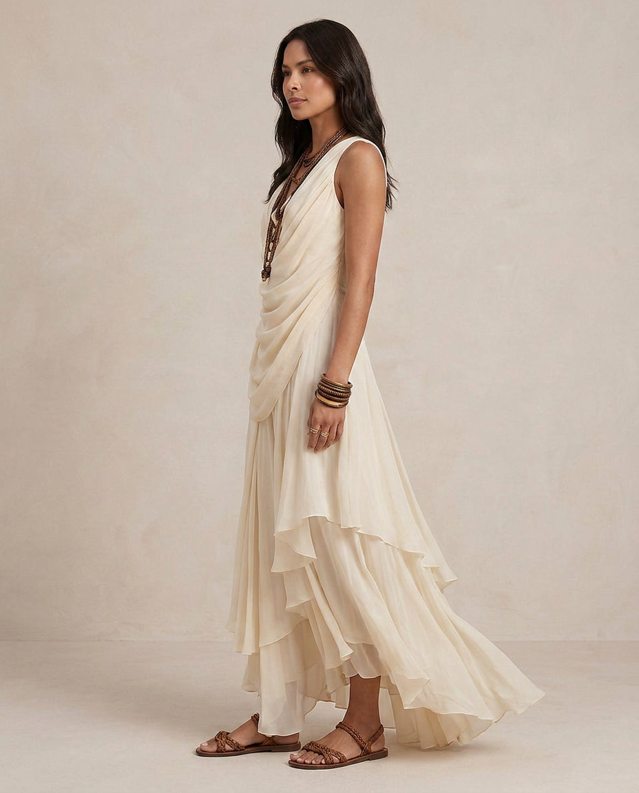 CLARA | Robe Maxi à Volants Crème