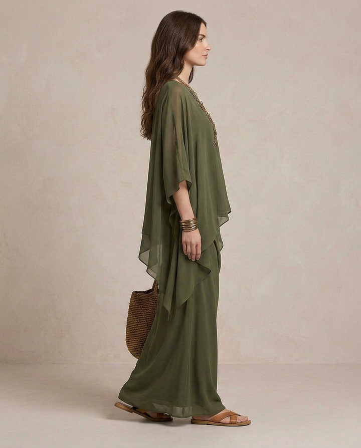 LIA | Maxi Robe Superposée Vert Olive