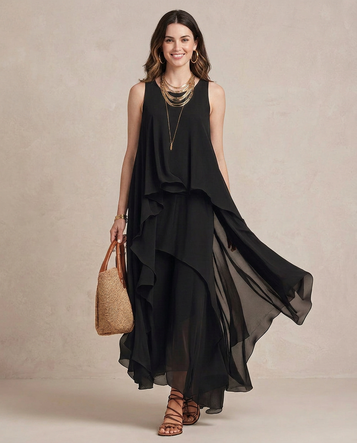 NOEMI | Maxi Robe Boho en Chiffon Noir