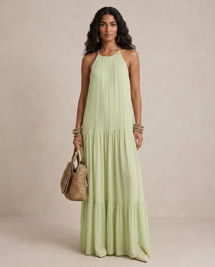 LIVIA | Maxi Robe Boho Vert Pistache