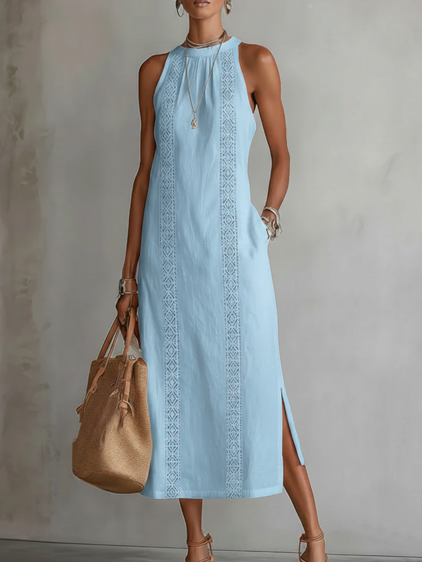 Jimena | Robe Midi Sans Manches avec Col Mao