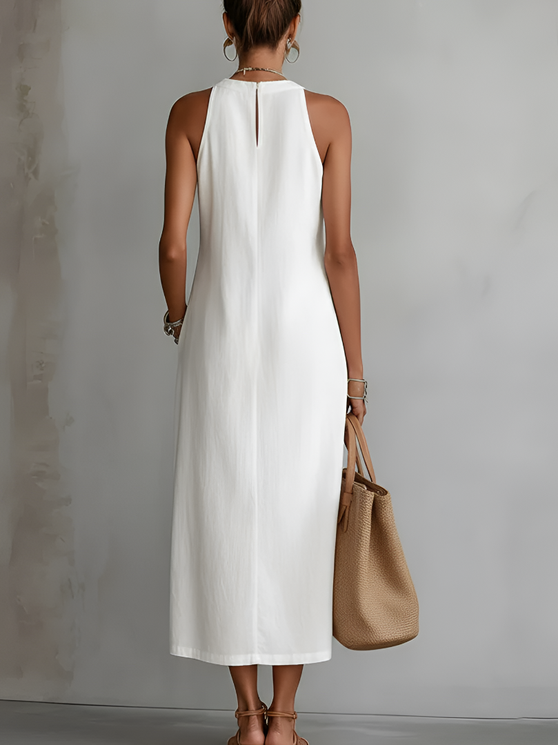 Jimena | Robe Midi Sans Manches avec Col Mao