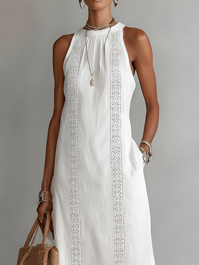 Jimena | Robe Midi Sans Manches avec Col Mao