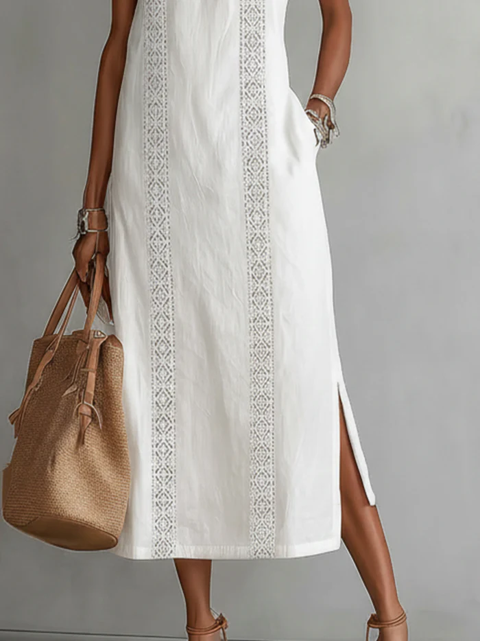 Jimena | Robe Midi en Lin avec Col Montant