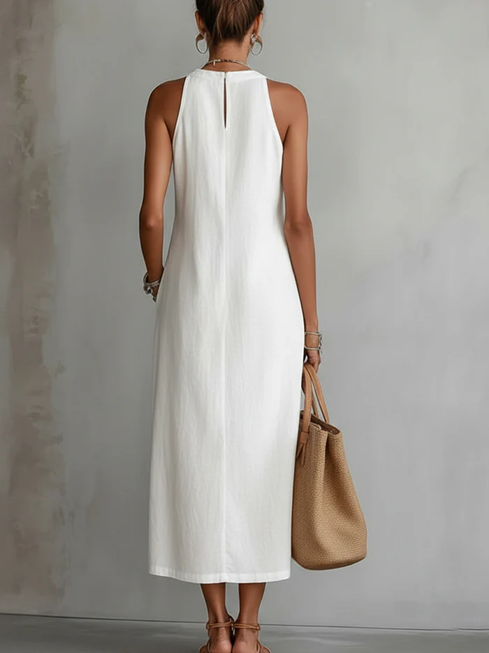 Jimena | Robe Midi en Lin avec Col Montant