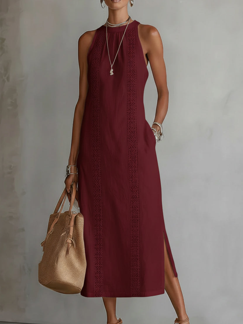 Jimena | Robe Midi Sans Manches avec Col Mao