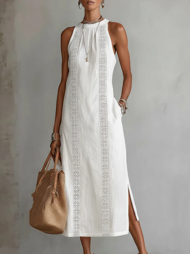 Jimena | Robe Midi en Lin avec Col Montant