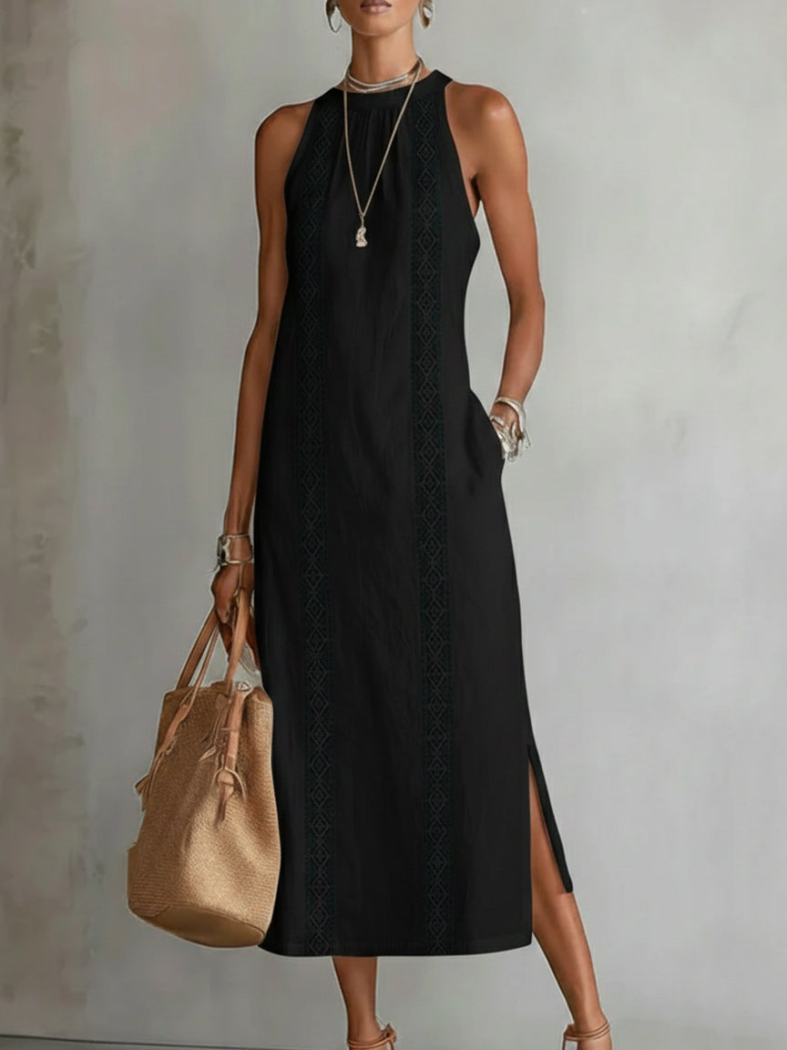 Jimena | Robe Midi Sans Manches avec Col Mao