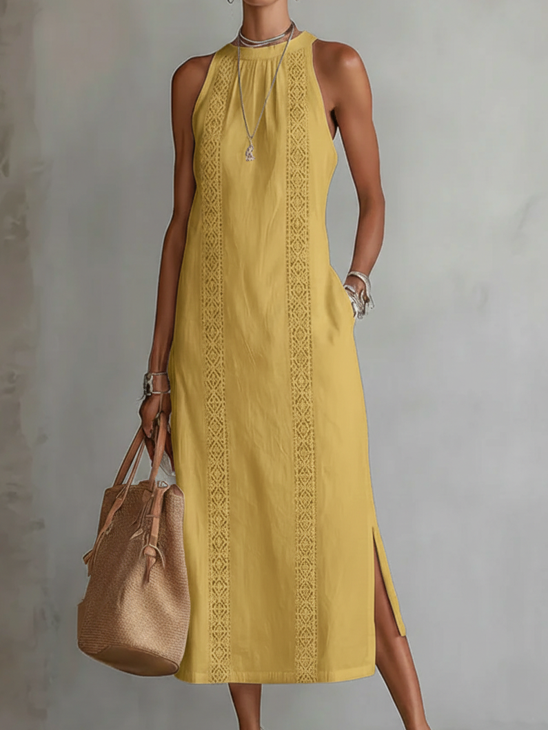 Jimena | Robe Midi en Lin avec Col Montant