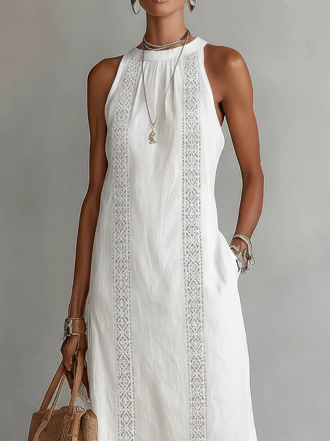 Jimena | Robe Midi en Lin avec Col Montant